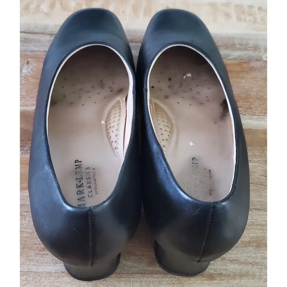 Mark Lemp Classics Womens Black Leather Low Block Heel Pumps Size 9